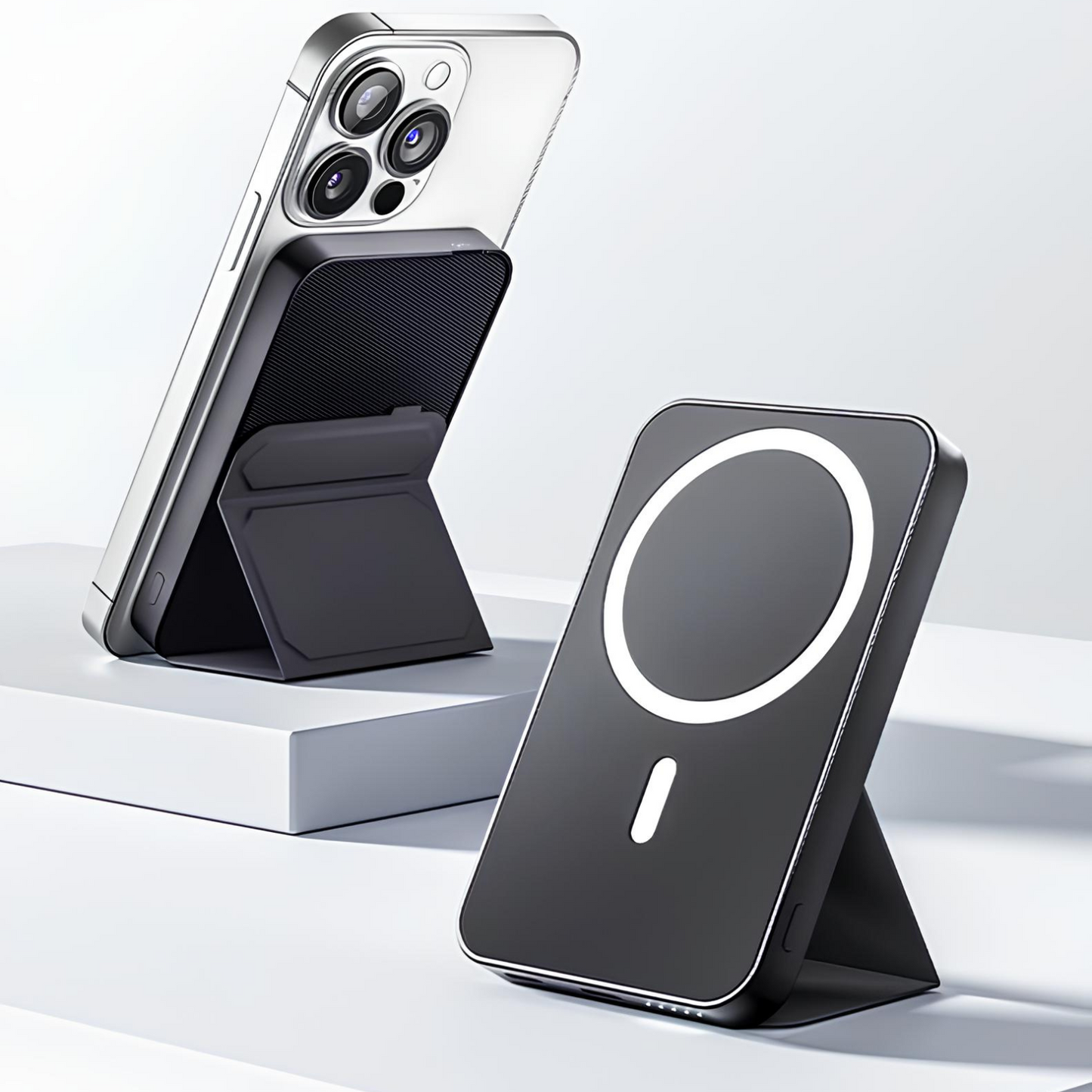 MagPower Stand™ - Hordozható mágneses vezeték nélküli töltő beépített állvánnyal